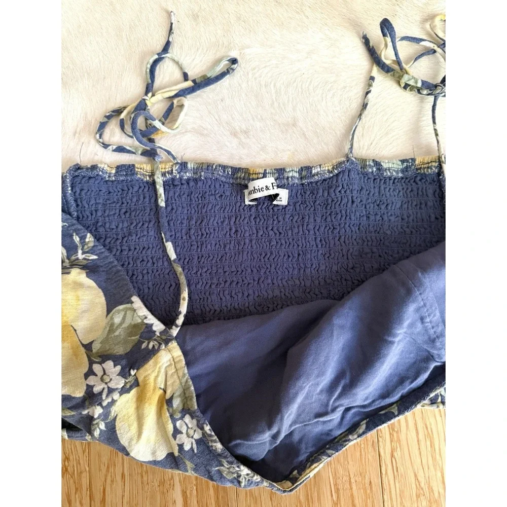 Abercrombie & Fitch‎ Lemon Crop Top Size Large Linen Blend Tie Straps